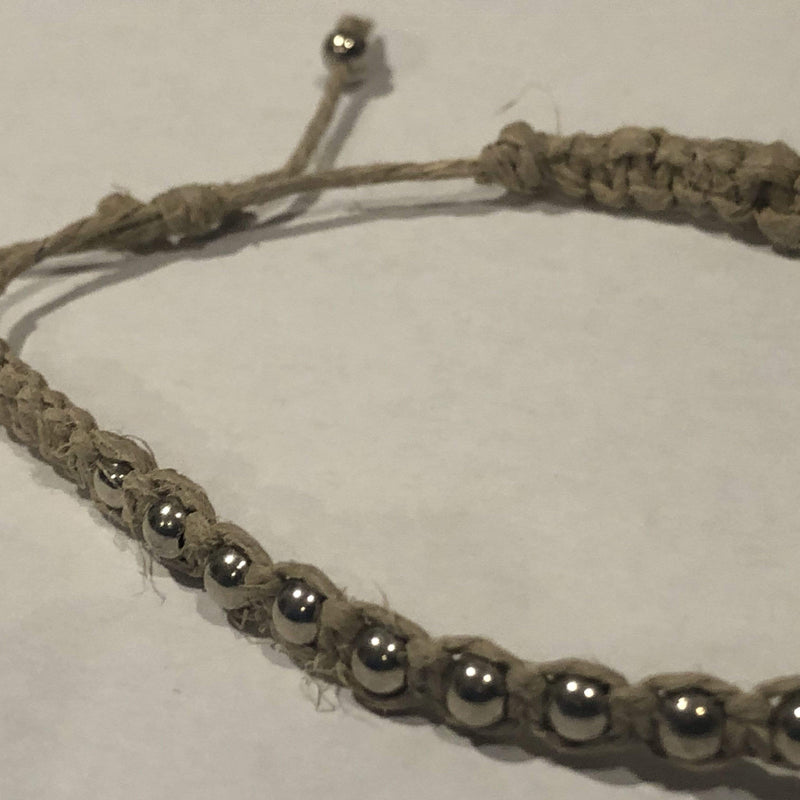 Spiral woven hemp bracelet with inlaid stainless steel spheres-Natural Color - Henotic Hemp