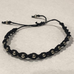 Spiral woven hemp bracelet with inlaid stainless steel spheres-Black Color - Henotic Hemp