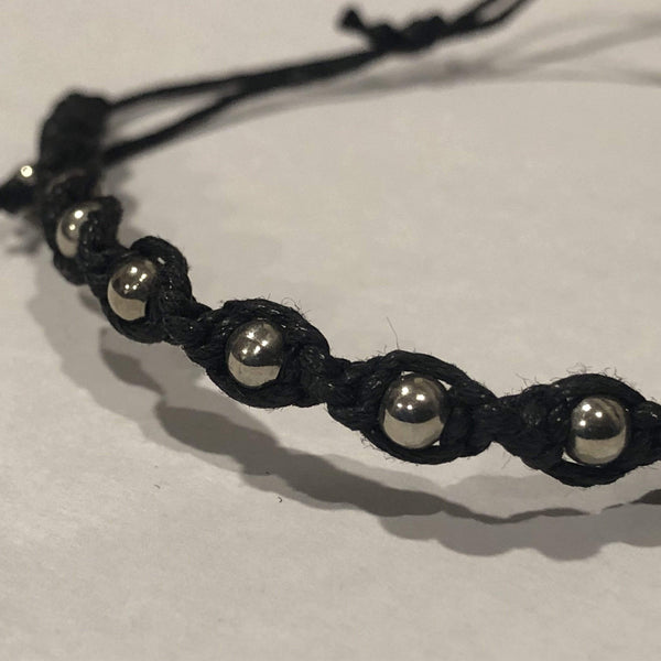 Spiral woven hemp bracelet with inlaid stainless steel spheres-Black Color - Henotic Hemp