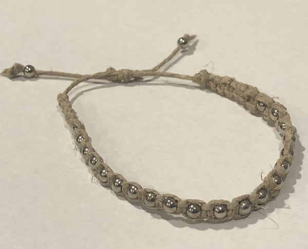 Spiral woven hemp bracelet with inlaid stainless steel spheres-Natural Color - Henotic Hemp